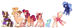 Size: 4096x1602 | Tagged: safe, artist:goldlines005, imported from derpibooru, oc, oc only, pegasus, pony, unicorn, base used, female, filly, flying, foal, hair over eyes, horn, male, mare, open mouth, pegasus oc, simple background, smiling, stallion, transparent background, unicorn oc, wings