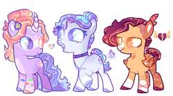 Size: 2318x1289 | Tagged: safe, artist:goldlines005, imported from derpibooru, oc, oc only, earth pony, pegasus, pony, unicorn, base used, chest fluff, choker, earth pony oc, female, filly, foal, heterochromia, hoof polish, horn, open mouth, pegasus oc, simple background, smiling, transparent background, unicorn oc, wings