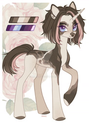 Size: 1024x1403 | Tagged: safe, artist:miioko, imported from derpibooru, oc, oc only, pony, unicorn, deviantart watermark, eyelashes, female, horn, mare, obtrusive watermark, raised hoof, reference sheet, simple background, solo, unicorn oc, watermark, white background