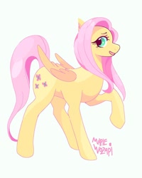 Size: 1080x1350 | Tagged: safe, artist:maplewozapi, imported from derpibooru, fluttershy, pegasus, pony, heart eyes, looking at you, profile, raised hoof, simple background, smiling, solo, white background, wingding eyes