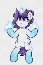 Size: 1333x2000 | Tagged: safe, artist:partylikeanartist, imported from derpibooru, oc, oc only, oc:indigo wire, pony, unicorn, angry, animated, bipedal, eye clipping through hair, eyebrows, eyebrows visible through hair, female, fire, gif, gradient hooves, levitation, looking at you, magic, moving, ponytail, self-levitation, simple background, solo, telekinesis