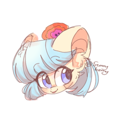 Size: 500x500 | Tagged: safe, artist:sunny berry, imported from derpibooru, coco pommel, pony, big ears, cocobetes, cute, impossibly large ears, looking at you, simple background, solo, white background