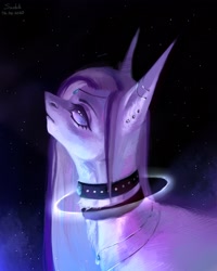 Size: 1728x2160 | Tagged: safe, artist:inarimayer, imported from derpibooru, oc, oc only, earth pony, pony, choker, ear piercing, earring, earth pony oc, jewelry, looking up, piercing, solo