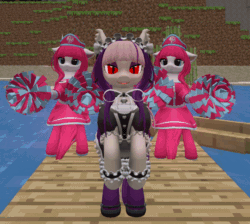Size: 676x606 | Tagged: safe, artist:sethisto, imported from derpibooru, oc, oc only, oc:sweet velvet, bat pony, pony, 3d, animated, bat pony oc, bipedal, boat, clothes, gif, handstand, looking at you, maid, minecraft, open pony, pom pom, second life, wat