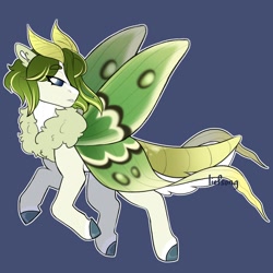 Size: 1600x1600 | Tagged: safe, artist:liefsong, imported from derpibooru, oc, oc only, oc:leolata, moth, mothpony, original species, antennae, chest fluff, flying, simple background, solo, wings