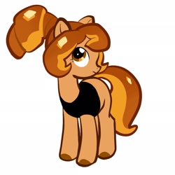 Size: 2048x2048 | Tagged: safe, artist:eggstewplum, imported from derpibooru, earth pony, pony, clothes, cookie run, croissant cookie, crossover, female, frown, high res, looking up, mare, ponified, simple background, solo, white background