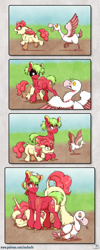 Size: 1100x2756 | Tagged: safe, artist:inuhoshi-to-darkpen, imported from derpibooru, oc, oc only, oc:lil' pipin, oc:lil'pippin, oc:melrose, bird, earth pony, goose, unicorn, earth pony oc, horn, parent:big macintosh, parent:sugar belle, unicorn oc