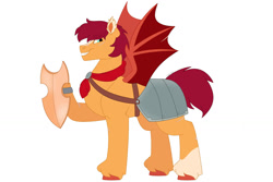 Size: 1280x854 | Tagged: safe, artist:itstechtock, imported from derpibooru, flash magnus, pony, bat wings, netitus, shield, simple background, solo, white background, wings