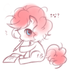 Size: 500x500 | Tagged: safe, imported from derpibooru, pinkie pie, earth pony, pony, ask young pinkamena, book, cute, cuteamena, emanata, female, filly, foal, korean, looking at you, mouth hold, pencil, pinkamena diane pie, sitting, younger