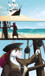 Size: 824x1400 | Tagged: safe, artist:sunny way, imported from derpibooru, oc, oc only, oc:sunny way, anthro, horse, anthro horse, anthro oc, comic, comic page, desert, dune, eye clipping through hair, eyebrows, eyebrows visible through hair, female, freedom, grin, hero, mare, money, ocean, outdoors, patreon, payoneer, pirate, sailship, ship, smiling, solo, water