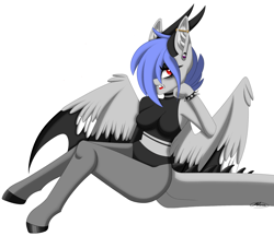 Size: 2197x1896 | Tagged: safe, artist:melodytheartpony, imported from derpibooru, oc, oc:melody silver, anthro, dracony, dragon, hybrid, accessory, asexual, asexual artist, clothes, doodle, fangs, female, horns, leggings, lipstick, personal art, piercing, signature, simple background, white background