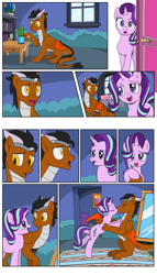 Size: 2894x5046 | Tagged: safe, artist:pencils, imported from derpibooru, starlight glimmer, oc, oc:draco k-night blaze, pony, unicorn, canon x oc, commission, female, kiss on the lips, kissing, male, mare, starlaco, textless