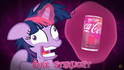 Size: 1918x1078 | Tagged: safe, imported from derpibooru, screencap, twilight sparkle, pony, unicorn, coca-cola, female, glowing, glowing horn, horn, levitation, magic, mare, starlight coca-cola, telekinesis, twilight snapple, youtube