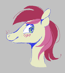 Size: 320x357 | Tagged: safe, roseluck, pony, aggie.io, blushing, female, looking back, mare, simple background, smiling, whiskers