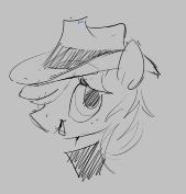 Size: 169x177 | Tagged: safe, braeburn, pony, aggie.io, blushing, hat, lowres, male, monochrome, open mouth, simple background, smiling, stallion