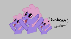 Size: 562x306 | Tagged: safe, rainbowshine, earth pony, pony, aggie.io, female, looking up, mare, open mouth, raised arms, simple background, smiling