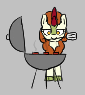 Size: 85x95 | Tagged: safe, kirin, pony, aggie.io, barbeque, cooking, female, food, lowres, mare, simple background, spatula
