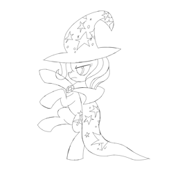 Size: 3200x3200 | Tagged: safe, artist:huodx, trixie, pony, cape, clothes, frown, hat, monochrome, simple background