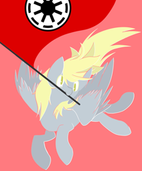 Size: 500x600 | Tagged: safe, artist:clair, edit, editor:horsesplease, imported from ponybooru, derpy hooves, pegasus, pony, female, flag, full body, galactic republic, happy, lineless, logo, mare, mouth hold, pink background, republic, simple background, solo, spread wings, star wars, wings