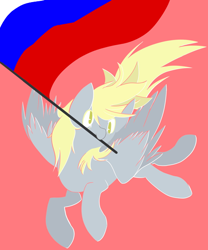 Size: 500x600 | Tagged: safe, artist:clair, edit, editor:horsesplease, imported from ponybooru, derpy hooves, pegasus, pony, empire, female, flag, full body, lineless, logo, mare, mouth hold, pink background, russia, simple background, solo, spread wings, this will end in pain and/or tears, wings