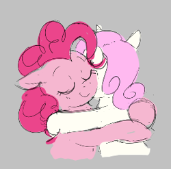 Size: 269x266 | Tagged: safe, artist:hattsy, pinkie pie, twinkleshine, earth pony, pony, unicorn, aggie.io, eyes closed, hug, lowres, simple background, smiling