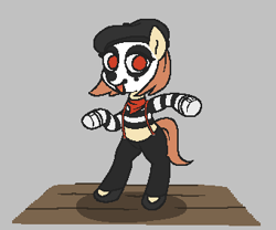 Size: 340x283 | Tagged: safe, artist:myra, oc, oc only, earth pony, pony, aggie.io, dancing, female, hat, makeup, mare, mime, open mouth, simple background, stage, suspenders