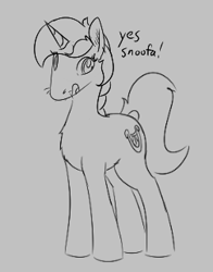 Size: 252x321 | Tagged: safe, artist:firecracker, lyra heartstrings, pony, unicorn, aggie.io, female, lowres, mare, monochrome, open mouth, simple background, smiling, talking, whiskers