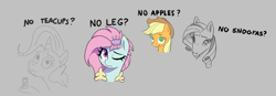 Size: 753x261 | Tagged: safe, applejack, kerfuffle, rarity, trixie, pony, unicorn, aggie.io, drawpile, female, food, frown, hat, mare, one eye closed, salt, simple background