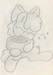 Size: 481x678 | Tagged: safe, artist:slightlyshade, imported from derpibooru, apple bloom, earth pony, pony, female, filly, foal, food, pie, solo, traditional art