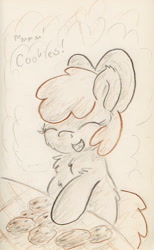 Size: 493x799 | Tagged: safe, artist:slightlyshade, imported from derpibooru, apple bloom, earth pony, pony, cookie, female, filly, foal, food, solo, traditional art
