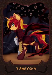 Size: 1431x2048 | Tagged: safe, artist:taneysha, imported from derpibooru, sunset shimmer, pony, undead, unicorn, vampire, vampony, equestria girls, bunset shimmer, butt, clothes, costume, eye, eyes, female, hellsing, hellsing ultimate, mare, plot, seras victoria, solo, sunset cosplay flashmob