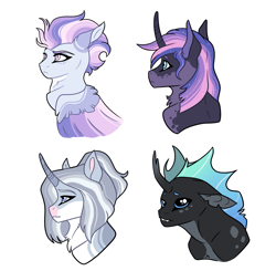 Size: 3061x3000 | Tagged: safe, artist:venommocity, imported from derpibooru, oc, oc only, changepony, hybrid, pegasus, pony, unicorn, bust, female, interspecies offspring, magical lesbian spawn, mare, offspring, parent:double diamond, parent:fleur-de-lis, parent:princess luna, parent:rainbow dash, parent:starlight glimmer, parent:thorax, parent:trixie, parent:twilight sparkle, parents:fleurdash, parents:thoraxie, parents:twiluna, portrait, simple background, white background