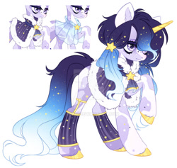 Size: 1024x970 | Tagged: safe, artist:miioko, imported from derpibooru, oc, oc only, pony, unicorn, clothes, deviantart watermark, ethereal mane, eyelashes, female, hair over one eye, horn, mare, obtrusive watermark, raised hoof, simple background, starry mane, unicorn oc, watermark, white background