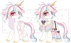 Size: 1024x631 | Tagged: safe, artist:miioko, imported from derpibooru, oc, oc only, pony, unicorn, clothes, deviantart watermark, eyelashes, female, heterochromia, horn, mare, obtrusive watermark, simple background, solo, unicorn oc, unshorn fetlocks, watermark, white background