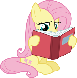 Size: 3000x3012 | Tagged: safe, artist:cloudy glow, imported from derpibooru, fluttershy, pegasus, pony, a health of information, .ai available, book, female, full body, high res, hoof hold, mare, reading, simple background, sitting, solo, transparent background, vector