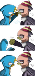 Size: 593x1280 | Tagged: safe, artist:beesmeliss, imported from derpibooru, gallus, grampa gruff, griffon, abuse, boop, chibi, gallabuse, gallus is not amused, punch, this will end in war, this will not end well, unamused