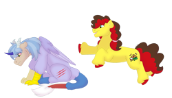 Size: 1280x732 | Tagged: safe, artist:itstechtock, imported from derpibooru, oc, oc only, oc:pizza pizzazz, draconequus, earth pony, pony, offspring, parent:cheese sandwich, parent:pinkie pie, parents:cheesepie, simple background, transparent background