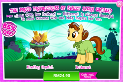 Size: 1023x682 | Tagged: safe, imported from derpibooru, butternut, earth pony, pony, advertisement, bags under eyes, costs real money, female, gameloft, green, holiday, hooves, mare, official, saint patrick's day, smiling, solo, standing