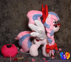 Size: 2616x2304 | Tagged: safe, artist:1stastrastudio, imported from derpibooru, oc, oc only, oc:cherry blossom, pegasus, pony, bow, braid, female, glasses, hair bow, irl, mare, photo, plushie, solo