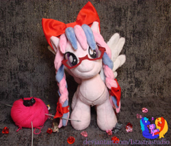 Size: 2691x2304 | Tagged: safe, artist:1stastrastudio, imported from derpibooru, oc, oc only, oc:cherry blossom, pegasus, pony, bow, braid, female, glasses, hair bow, irl, mare, photo, plushie, solo