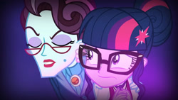 Size: 3410x1920 | Tagged: safe, imported from derpibooru, screencap, principal abacus cinch, sci-twi, twilight sparkle, equestria girls, friendship games, duo, duo female, eyes closed, female, glasses, high res, unleash the magic