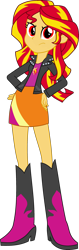 Size: 1012x3192 | Tagged: safe, anonymous artist, artist:ryan1942, edit, imported from derpibooru, sunset shimmer, equestria girls, boots, clothes, frown, hand on hip, high heel boots, jacket, legs, red eyes, shirt, shoes, simple background, skirt, solo, transparent background, vector