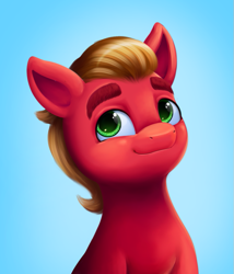 Size: 663x774 | Tagged: safe, artist:malarkey, imported from derpibooru, sprout cloverleaf, earth pony, pony, bust, cute, g5, male, simple background, smiling, solo, sproutbetes, stallion