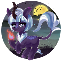 Size: 2820x2800 | Tagged: safe, artist:spookyle, imported from derpibooru, oc, oc only, oc:moonlit breeze, kirin, female, fire, illustration, kirin oc, mare, moon, night, simple background, solo, transparent background