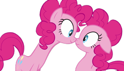 Size: 1250x714 | Tagged: safe, artist:twilyisbestpone, edit, edited screencap, imported from derpibooru, screencap, pinkie pie, earth pony, pony, season 3, too many pinkie pies, background removed, boop, clone, female, floppy ears, mare, noseboop, not a vector, pinkie clone, scrunchy face, simple background, transparent background