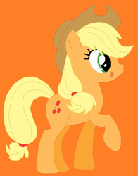 Size: 365x465 | Tagged: safe, artist:painterede, artist:selenaede, artist:twilyisbestpone, derpibooru exclusive, imported from derpibooru, applejack, earth pony, pony, base used, cowboy hat, cute, female, hat, jackabetes, licking, licking lips, mare, orange background, raised hoof, simple background, solo, tongue out