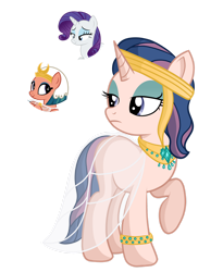 Size: 1280x1559 | Tagged: safe, artist:tenderrain-art, imported from derpibooru, rarity, somnambula, oc, pony, unicorn, egyptian, egyptian headdress, egyptian pony, female, magical lesbian spawn, mare, offspring, parent:rarity, parent:somnambula, simple background, transparent background