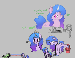 Size: 708x546 | Tagged: safe, artist:anonymous, izzy moonbow, sunny starscout, oc, oc:filly anon, bat pony, earth pony, pony, unicorn, aggie.io, bat pony oc, bat wings, behaving like a dog, bow, clothes, collar, dialogue, driving, female, filly, fire hydrant, g5, go kart, horn, leash, mare, reeee, socks, tail bow, text, wings
