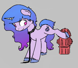 Size: 259x225 | Tagged: safe, artist:anonymous, izzy moonbow, pony, unicorn, aggie.io, behaving like a dog, collar, female, fire hydrant, g5, leash, mare, solo