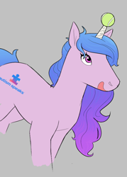 Size: 652x913 | Tagged: safe, artist:anonymous, izzy moonbow, pony, unicorn, aggie.io, autism speaks, female, g5, looking up, mare, open mouth, solo, tennis ball